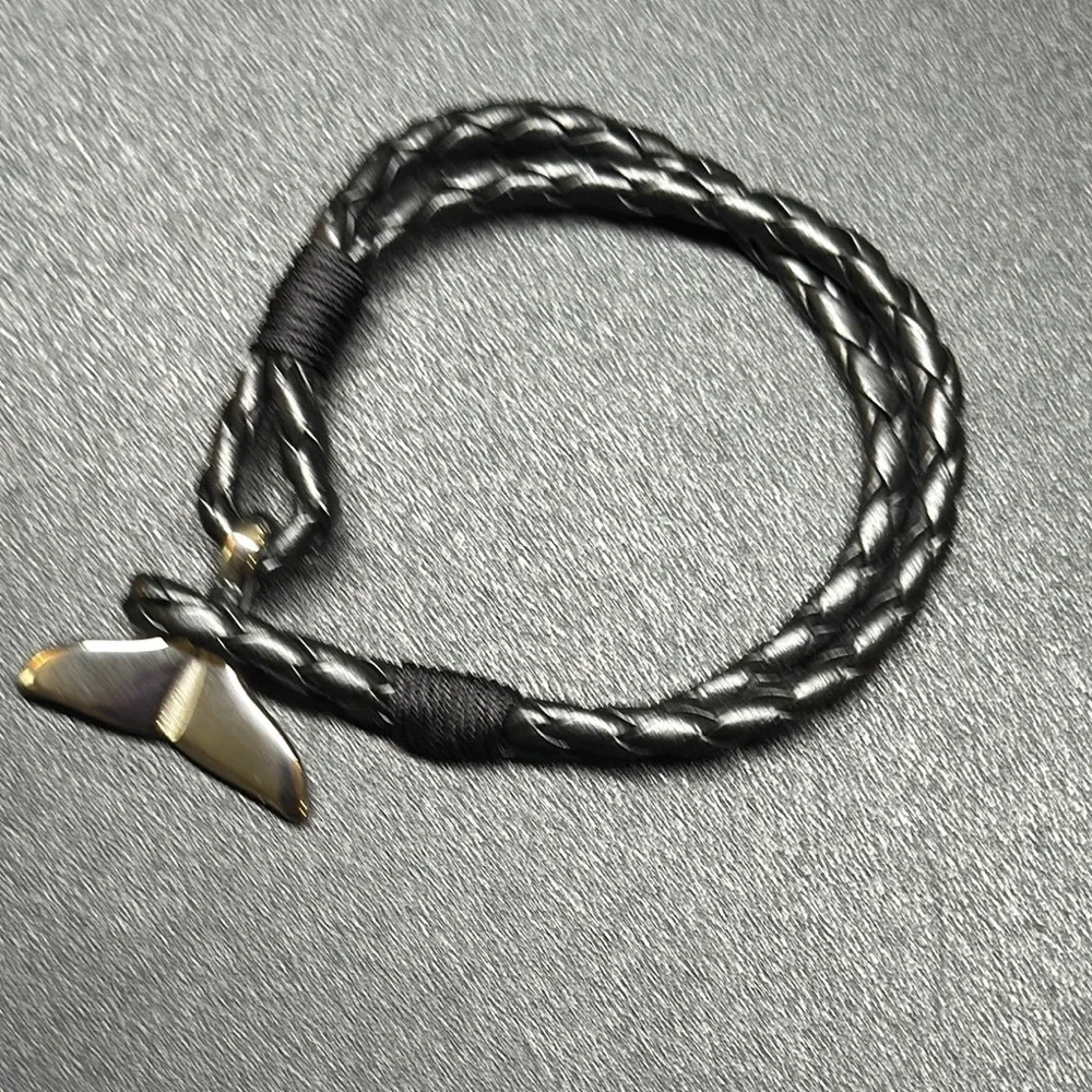 Black Braided Bracelet with Whale Tail Pendant